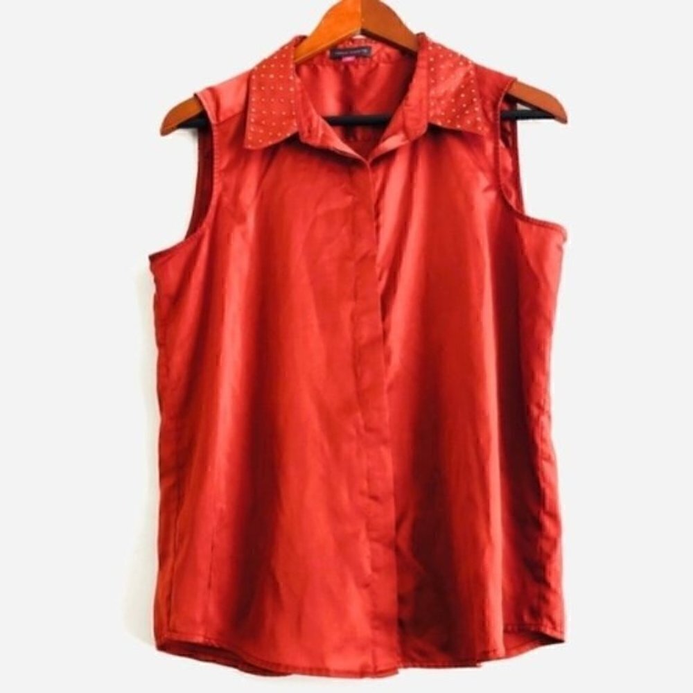 Vince Camuto Tank Top MP Satin Metal Studded Embellished Collar Rust Orange Gold